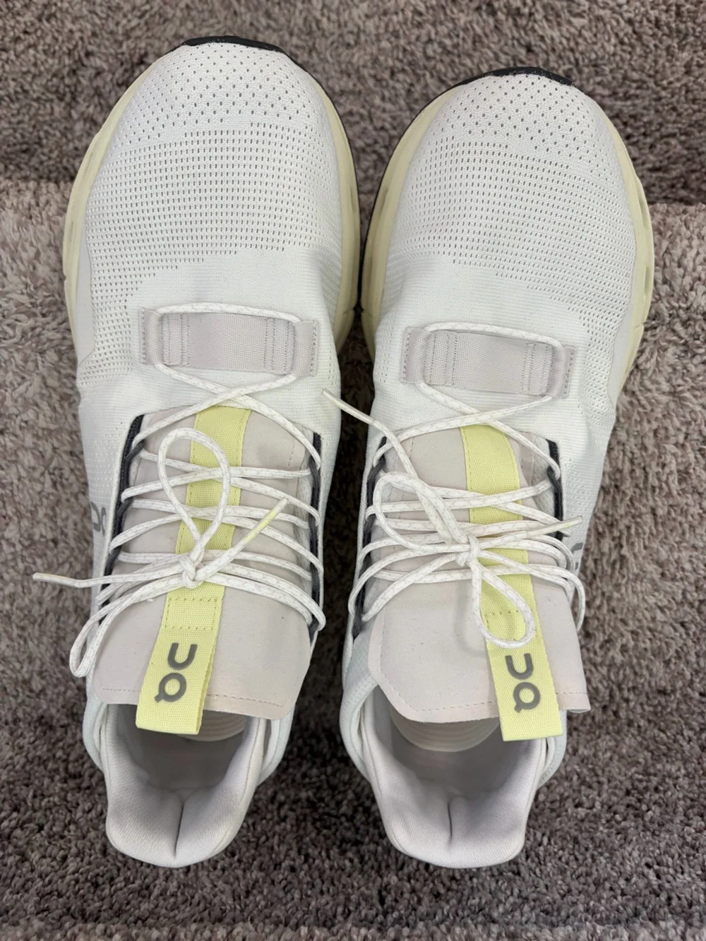 On CloudNova Running Men’s White Athletic Sneakers with Pale Yellow Tab size 13